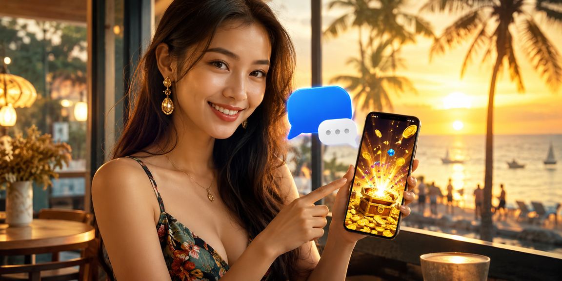 Người dùng tại Phú Quốc chơi casino trên di động bên ly cà phê buổi tối